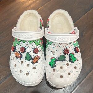 CROCS Holiday White Clogs with Festive Patterns
